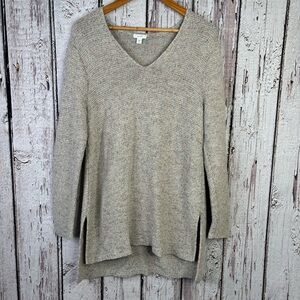 J. Jill Pure Jill Tunic Length Sweater Size Medium Petite MP V-Neck‎ Beige Multi